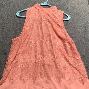 New Large Pink Lace and Silk Sleeveless Top